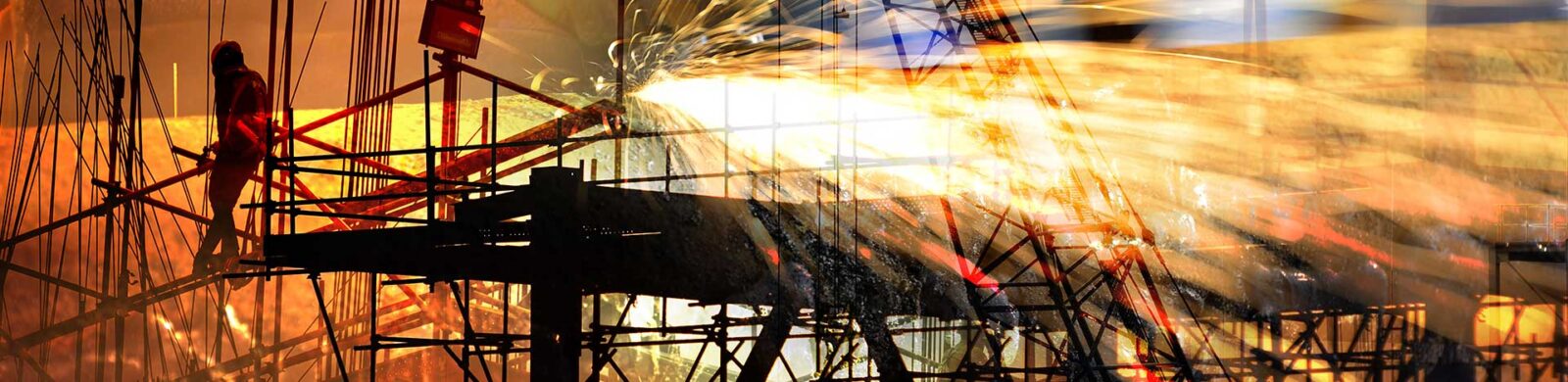 silhouette of construction worker on scaffolding