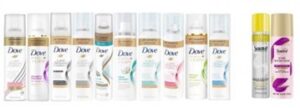 Dove dry shampoo bottles